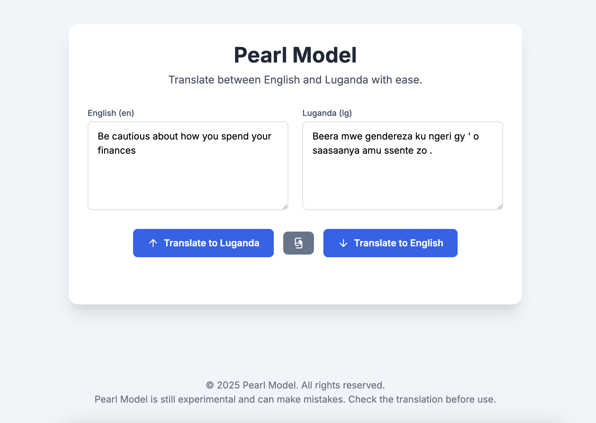 Screenshot of the Pearl model